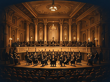 Orchestra performing in a concert hall